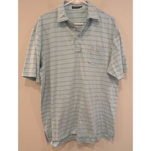 Southern Marsh Aqua Striped Polo Shirt Size Large